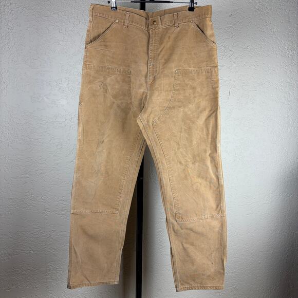 Vintage Carhartt 1970s 80s Tan Double Knee Carpenter Sz 39 Duck Canvas Pants - Picture 2 of 9